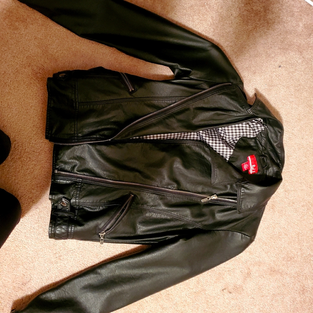 Black fake leather coat